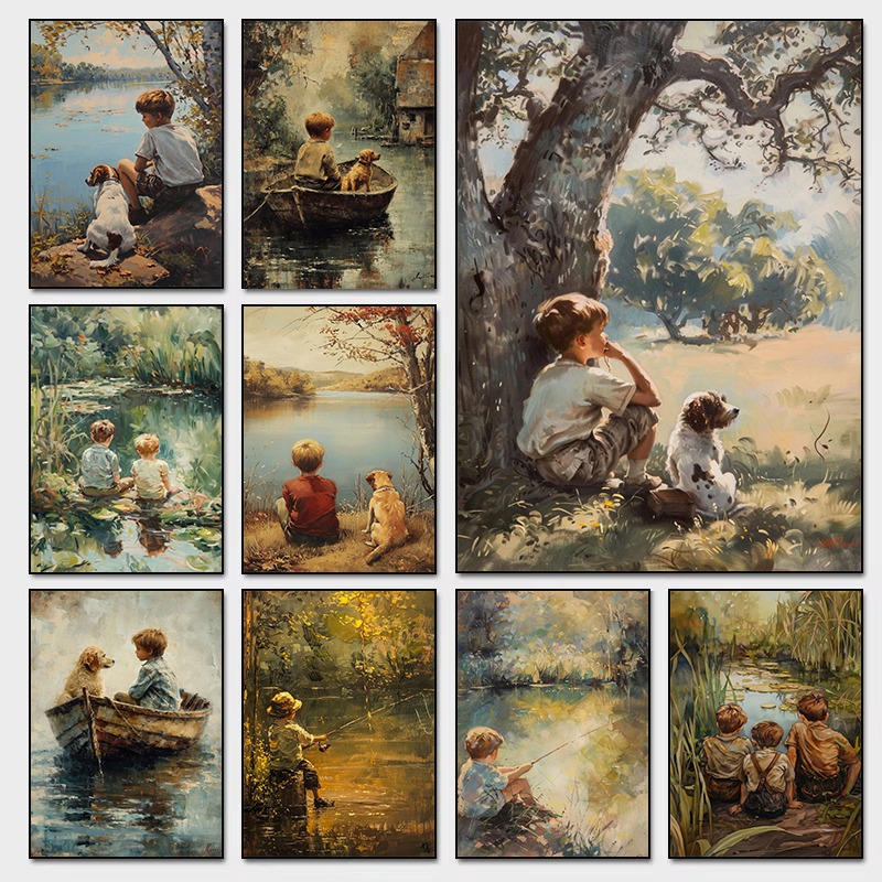 Outdoor Adventure With Kids - Poster Seni Kamar Anak Laki-laki Antik
