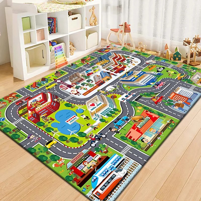 Outdoor Adventure With Kids - Karpet Peta Kota Anak-Anak Warna-Warni, Alas