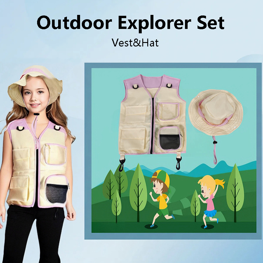 Outdoor Adventure Outfit - Setelan topi rompi penjelajah anak-anak pakaian