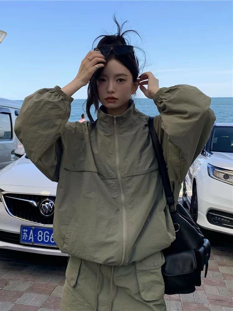 Outdoor Adventure Windbreaker - Set Pelindung Matahari Kerah Berdiri Wanita